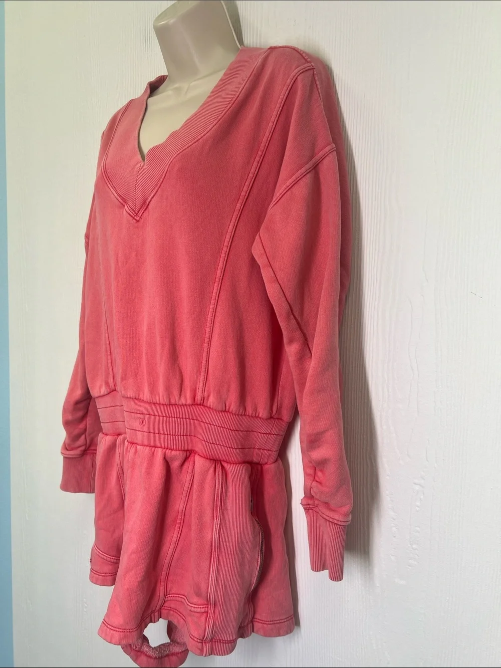 Free People - Movement Intercept Pink Slouchy V Neck Banded Waist Short Romper S